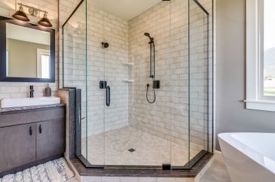 Contemporary Bathroom with Frameless Glass